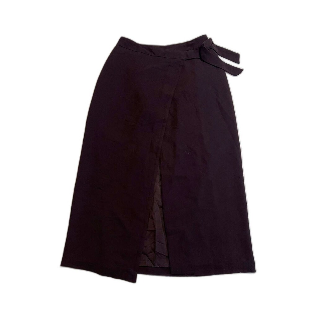 B- Vintage Sport Collection Women's Faux Wrap Fringe Hem Midi Skirt Size 8 (M)